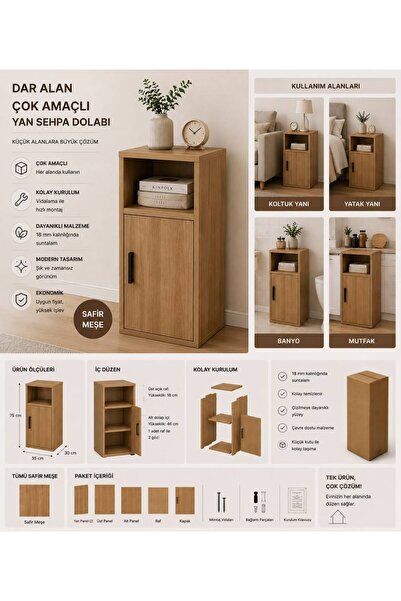 Fuvela Home Çok Amaçlı Dolap Komodin Depolama Safir Meşe