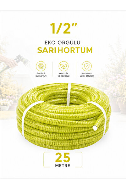 BEYLİNİ 1/2" 25 Metre Örgülü Bahçe Hortumu Balkon Bahçe Sulama Temizlik Araç ...