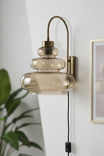 Bamyum Lily Honey Color Glass Plug-In Sconce Wall Lamp Modern Hotel Cafe Vint...
