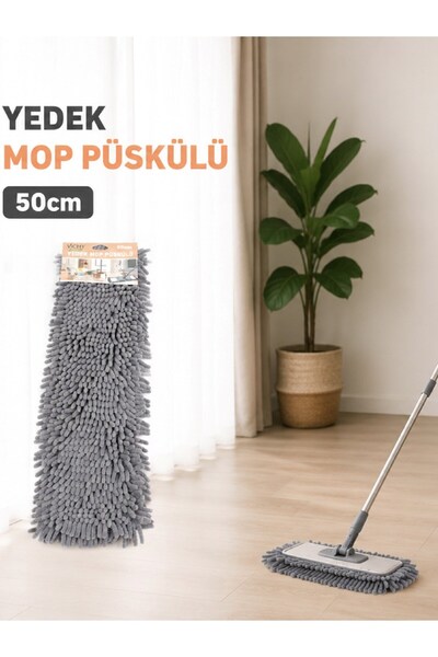 Vichy 50 Cm Yedek Mop Püskülü Şönil Mikrofiber Makarna Mop Bezi Islak Kuru Ku...