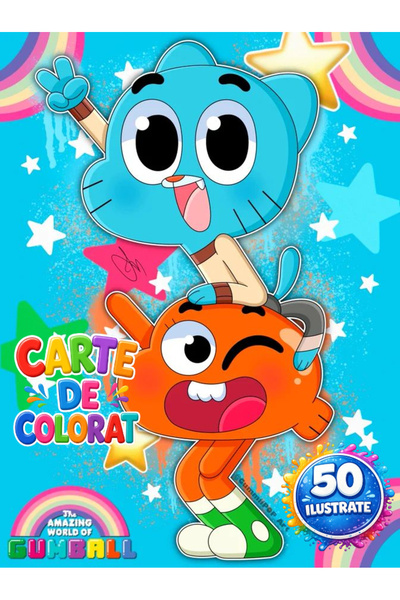Disney Carte De Colorat Lumea Lui Gumball 50 Ilustrate A4 Coperti Carton Laminat