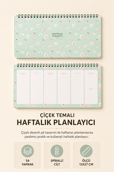 Çiçek Temalı Spiralli Haftalık Planlayıcı