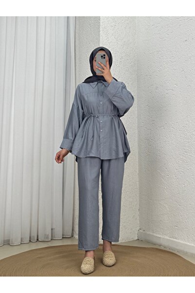 MİHRA STORE طقم أدار فراولة مع سترة أمامية وبنطلون - AS517 رمادي