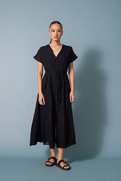Nisan Pleated and Lace-Up Dress Black