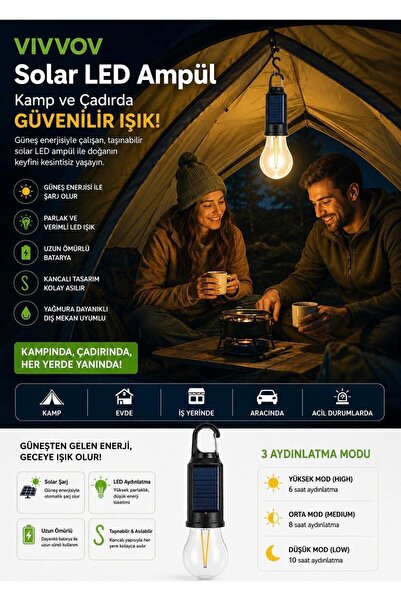 Güneş enerjili kamp lambası ve şarjlı ampül