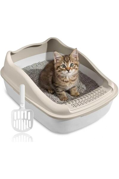 ORVILLA Semi-enclosed Cat Litter Box With Round Edges Large Anti-splash Box W...