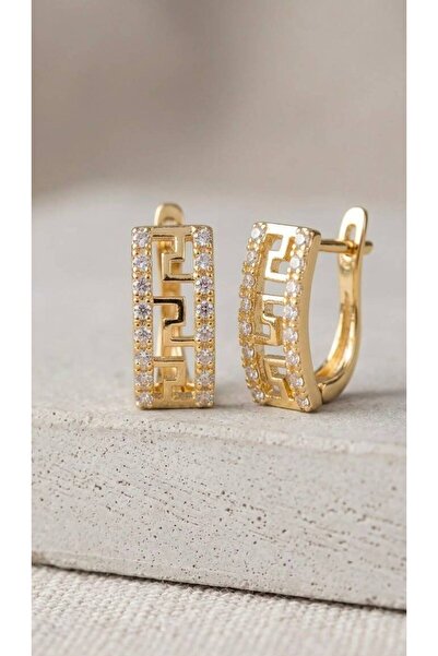 Yonca Xupıng Kuyumcu Model 14K Altın Kaplama Geometrik Desen Gold Kadın Küpe ...