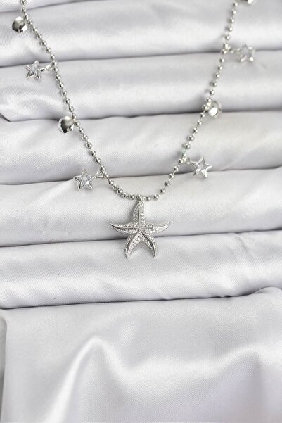 Generic Brand Brass Silver Color Zircon Stone Starfish Model Women's Necklace