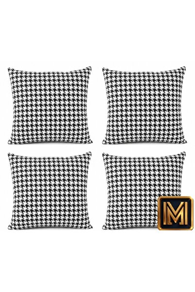 MEDET HOME kırlent 3 4'lü Kazayağı Desenli Kırlent Kılıfı 45x45 cm Beyaz Deko...
