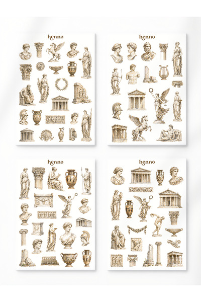 Henno Museum Aesthetic ve Antik Yunan Temalı 4'lü Sticker Seti (A6 10,5x14,8 ...