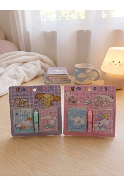 GLOWILLA Sanrio Cinnamoroll Figürlü 2'li Mini Not Defteri Anahtarlık ve Kalem...