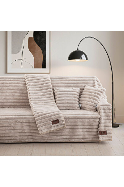 Beauty Home Γούνινο Σετ ριχτάρι 2τμχ Stripe Art 8725 (180x250+180x300) Μπεζ