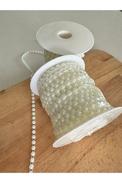 LİNBAX White Row Cut Pearl 6 mm 25 Meters Bead Accessory Strip Pearl / Half P...
