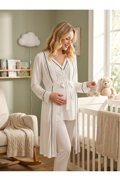 Lohusa Homewear New Season Ecru Summer Nursing-Specific Special Design Ribbed...