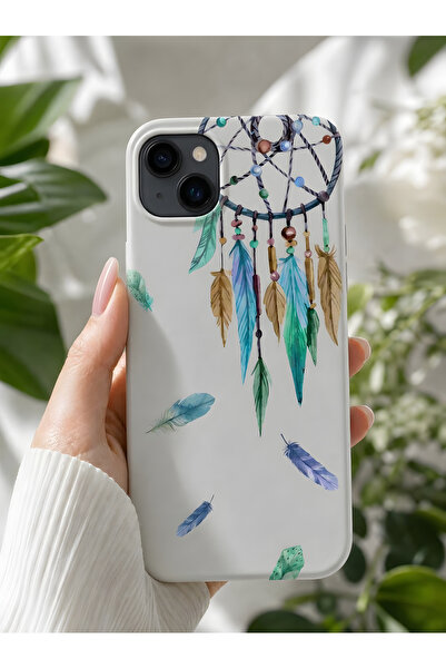 KILIFOLOG iPhone 15 Uyumlu Lansman Silikon Hafif Bohem Tüy Temalı Darbe Emici...