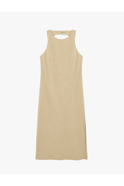 Koton Viscose Fabric Round Neckline Window Detail Backless Sleeveless Long Dress
