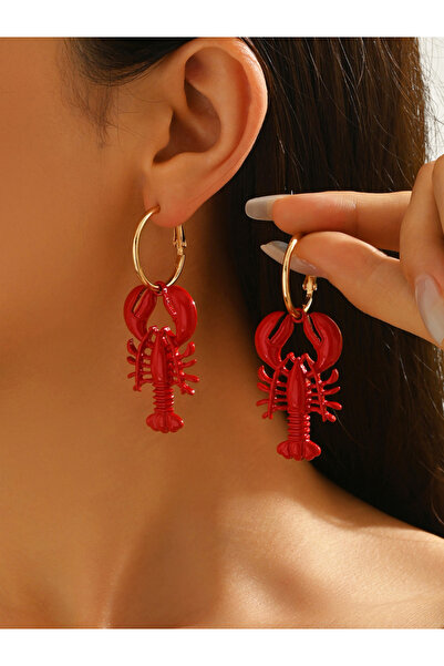 Take Two By Styli Gold Hoop Earrings with Red Lobster Charms