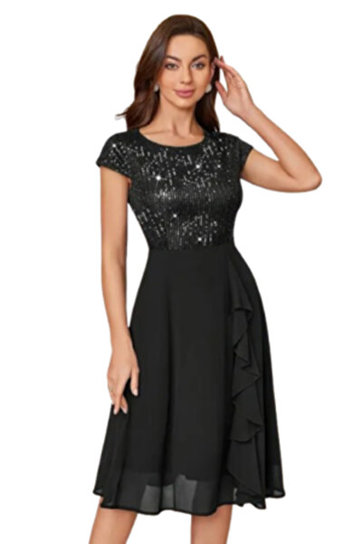 Voguet Rochie de ocazie cu paiete negre XL