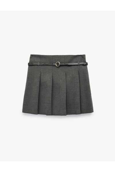 Koton Viscose Blended A-Line Belted Pleated Mini Skirt
