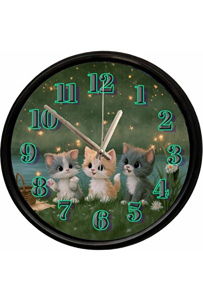 Caseras Cute Kittens Designed Decorative Wall Clock 28 cm Silent Mechanism