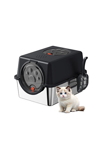 KidLe Stainless Steel Litter Box with Lid with Litter Scoop Front and Top Ent...