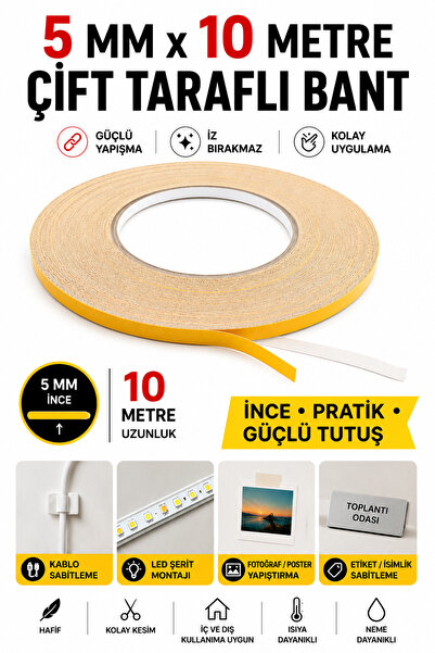 VENON 1 Top 5 mm x 10 Metre || Çift Taraflı Bant Köpük Bant Montaj Bandı Hobi...