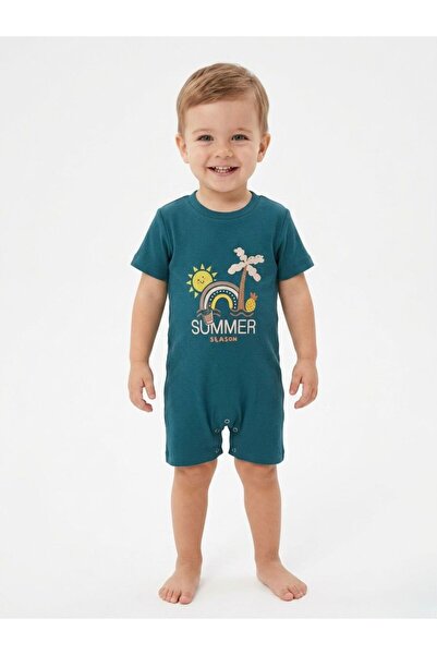 babykugu Unisex Bebek Kaşkorse Summer Baskılı Kısa Kollu Tulum
