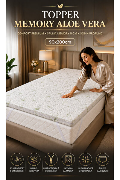 RALEX PUCIOASA Suprasaltea cu memorie 90x200cm Aloe Vera 5 cm, Husă detașabil...