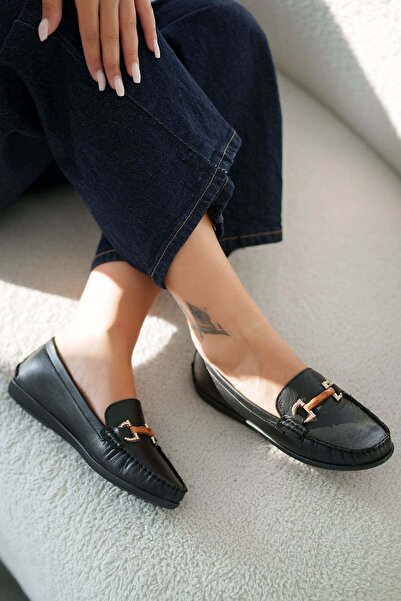 Parponi Cece Women's Genuine Leather Orthopedic Loafer Shoes Black