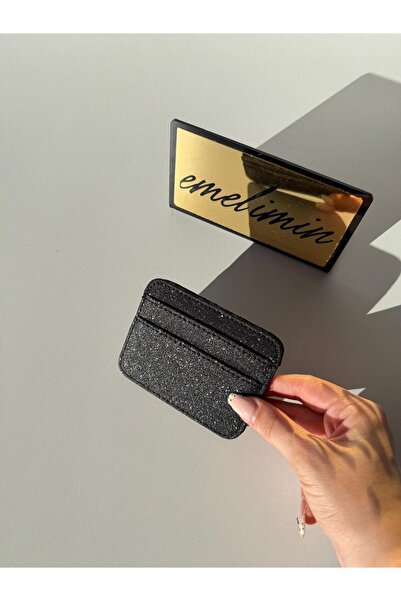 emelimin Women's Black Glittery Shiny Leather Card Holder Wallet