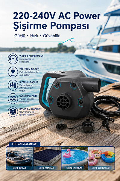 craftivio 220-240V Electric Inflation Pump 3-Head Pool, Mattress and Boat Pump