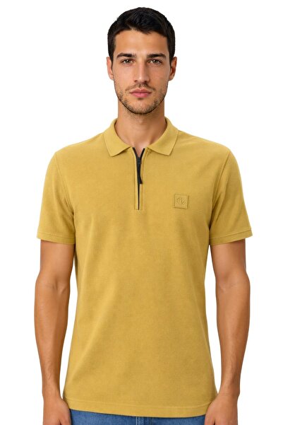 Arma Ar-Ma Men's Polo Collar T-Shirt Without Print Basic Collar Zippered Knit...