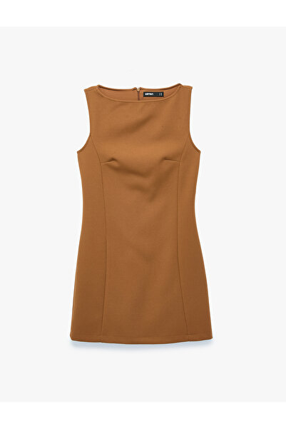 Koton Crepe Scuba Fabric Slim Fit Round Boat Neck Sleeveless Mini Dress