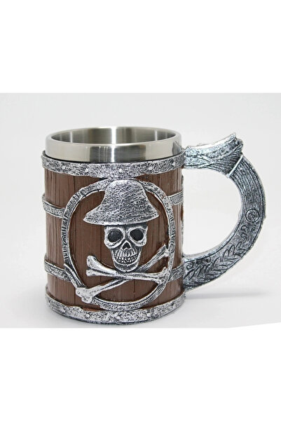 ARMÜZ Pirate themed wooden look 3d embossed steel mug cup alk4372