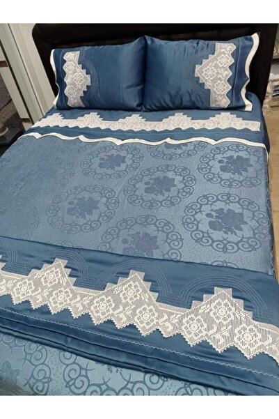 AZRA ÇEYİZ Handcrafted Lace Pique Set - Indigo