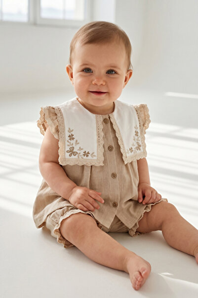 Bebezade Summer Baby Girl Linen Flowers Shorts and Top Set