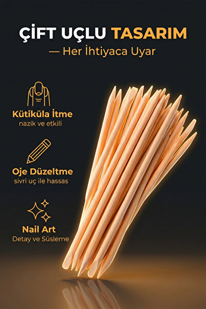 MAROKEN Kütiküla İtici Çubuk 50li Tırnak Bakım Seti Ahşap Manikür Pedikür Oje...