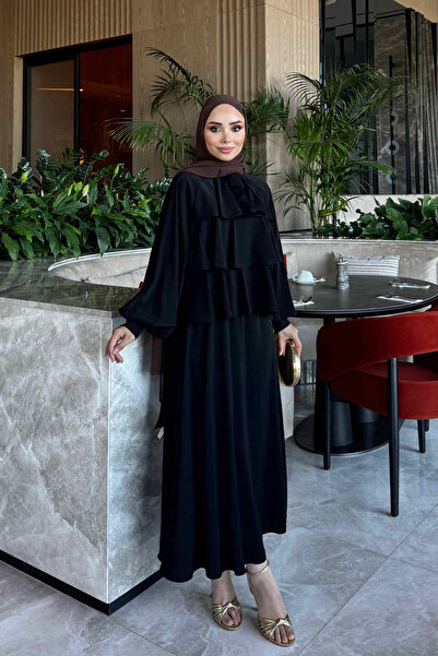 İmajButik Black Collared Tie-Dye Layered Skirt Set