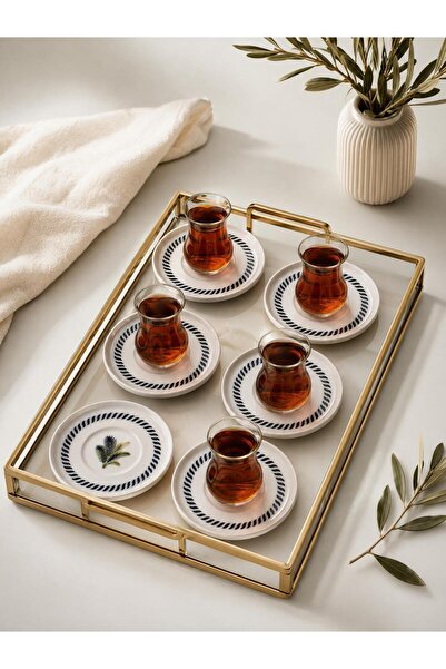 Tezyinat Wood Palmiye Porcelain 6-Piece Tea Plate Set