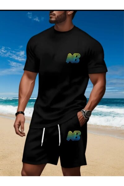 ELAN WEAR - Men's Printed Cotton T-Shirt and Shorts 2-Piece Set Oversize - Qu...