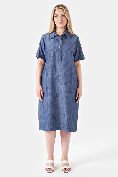 TOLGA SARAÇOĞLU 40298 ROCHIE DIN ȚESĂTURĂ SUBȚIRE CU ASPECT DE DENIM ALBASTRU...