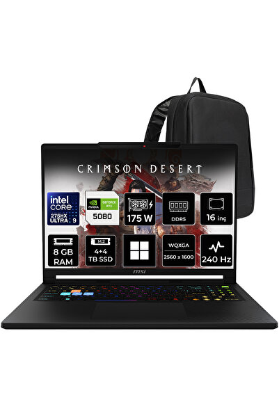 MSI Raider 16 HX Core Ultra 9 275HX RTX 5080 16 GB 175W 8GB RAM 4TB + 4TB SSD...