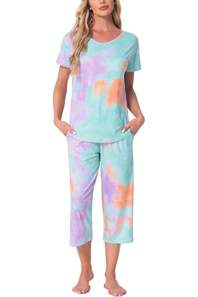 OEM Cheibear Pijama Dama Set Tricou Mâneca Scurtă Pantaloni Colorați L