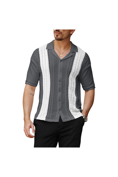 OEM Tricou tip polo bărbătesc Polówka Pulover Slim Fit stilat Gri Alb 3XL