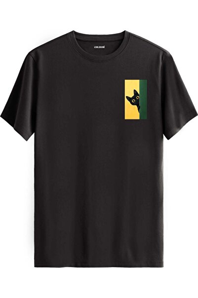 Colermi Fun T-Shirt with Cat Figure Looking Out from the Corner