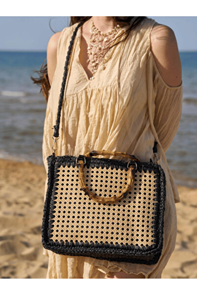 AngelsAccessories Γυναικεία Τσάντα Χειρός Rattan & Ψάθινη με Χερούλι Bamboo –...