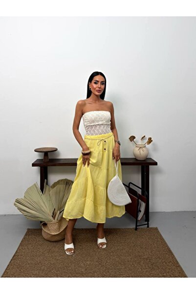 Bella Breeze Women's Midi Skirt with Elastic Waist, Comfortable Cut, Casual S...