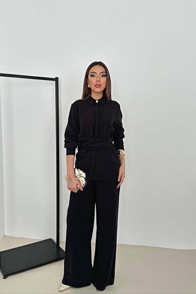 Caddebostan Moda طقم نسائي مكون من قميص وبنطلون واسع الساقين