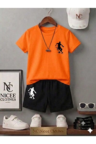 NC Nicee Clothes YAZLIK ÇOÇUK TİŞÖRT ŞORT UNİSEX ( SİYAH ATEŞLİ TOP