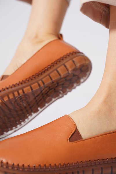 Moda Pie Altes Sole Stretched Genuine Leather Orthopedic Women's Shoes Tan Skin